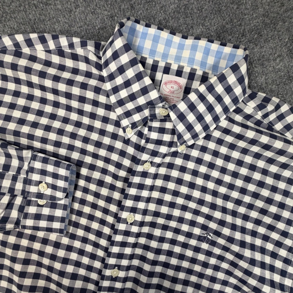 Brooks Brothers 346 Gingham Button Down Shirt Mens XL Navy White Non-Iron 0949